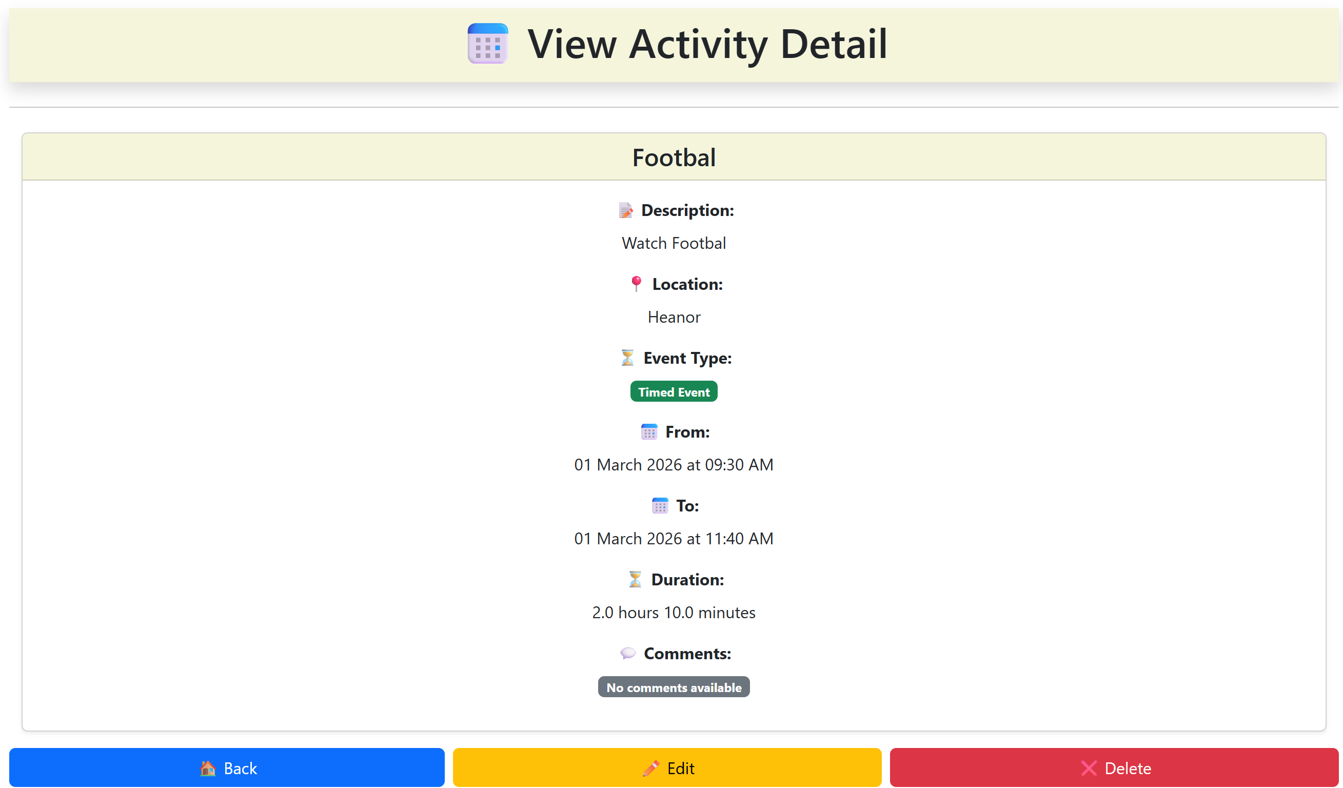 Activity Planner Detail